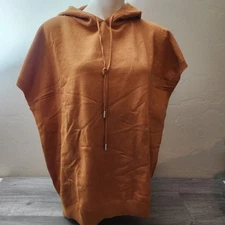 Cozy Co By Cozy Casual Brown Hoodie Poncho Top Size M/ L Knit Sleeveless Boxy