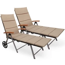 Costway 2 PCS Folding Patio Rattan Lounge Chair Chaise Cushioned Outdoor Adjust