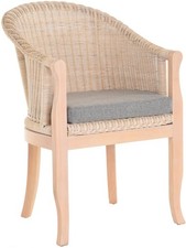 Rattan-Sessel mit Holzbeinen,Club-Sessel aus Rattan (Vintage Weiss, mit Polster)