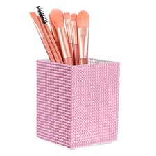 Crystal Makeup Brush Holder Storage Box Square Pencil Case, Pink