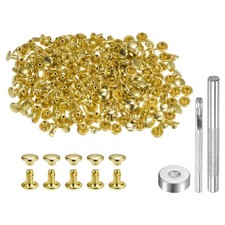 100 Sets Leather Rivets 6 x 6mm Metal with 3 Setter Tools Gold Tone