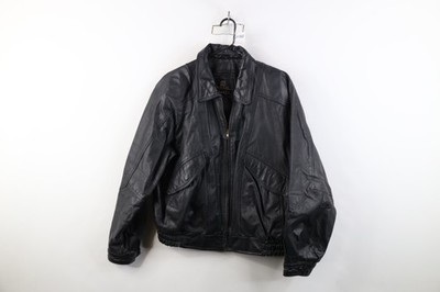 Vtg 90s Streetwear Mens Large Distressed Full Zip Leather Flight Bomber Jacket