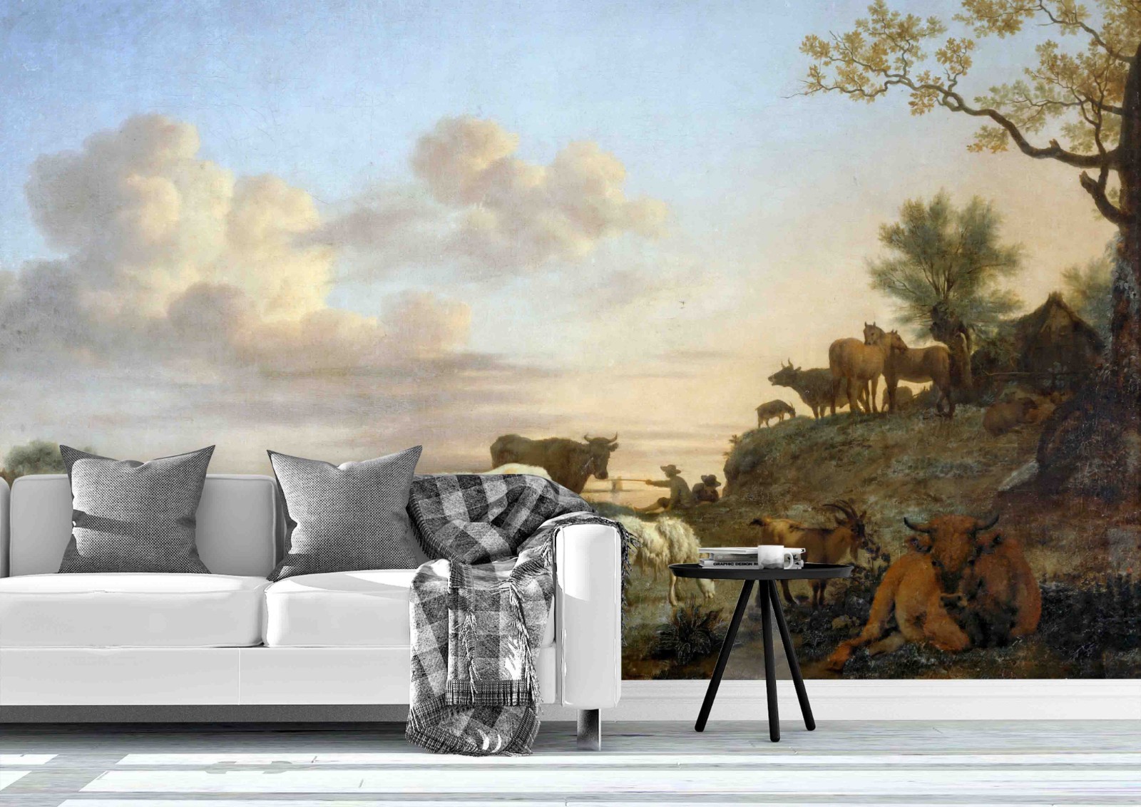3D Cow Landscape Oil Painting Wall Murals Wallpaper Murals Wall Sticker