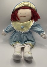 EDEN Vintage 1990 MADELINE Rag Doll Blue Dress Straw Hat 18" Appendix Scar LN