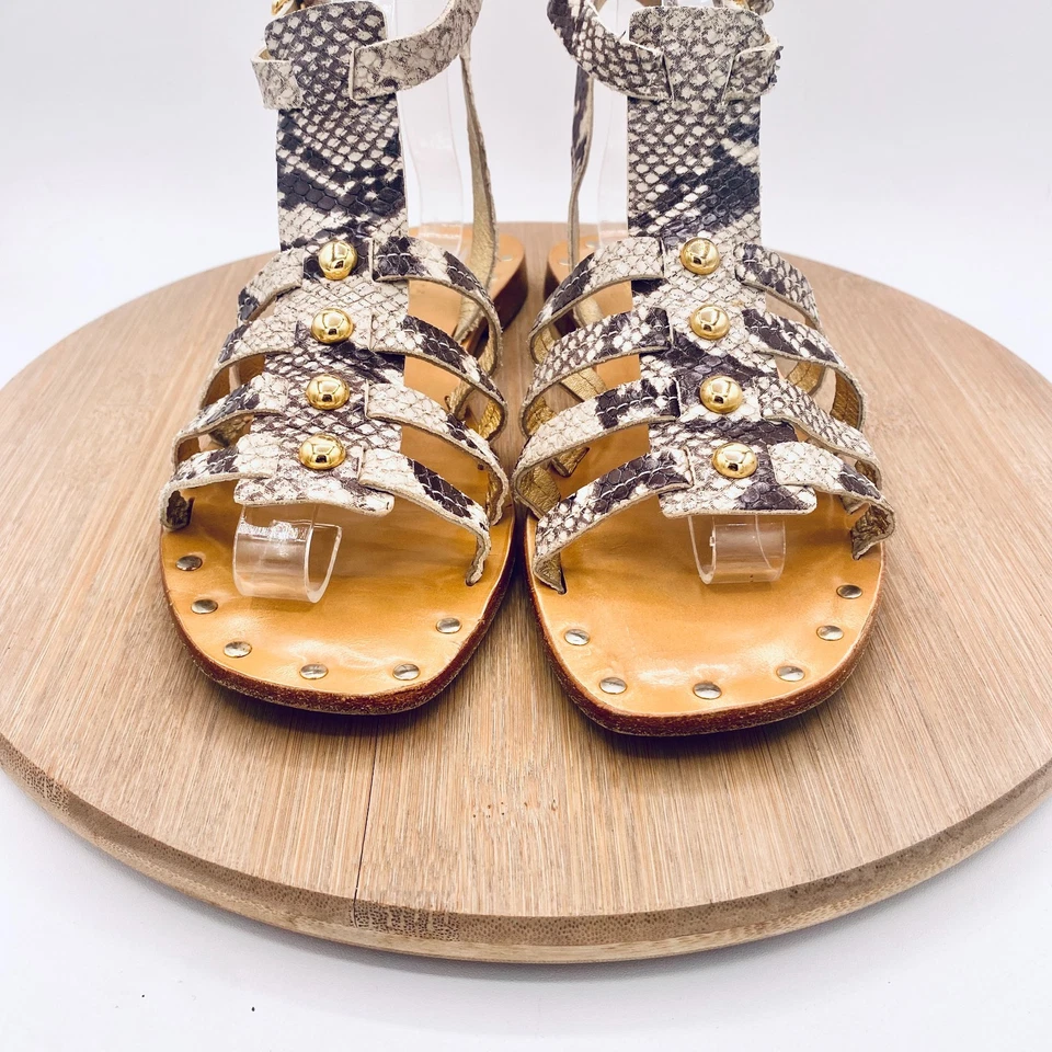Kate Spade Sandals Womens 8.5 Beige Leather Snakeskin Gladiator Studded - Image 2 of 4