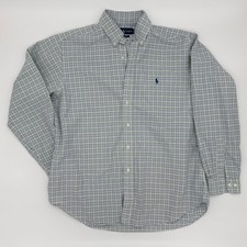 Polo Ralph Lauren Mens Classic Fit Green Navy Check Button Down Shirt 16.5 34/35