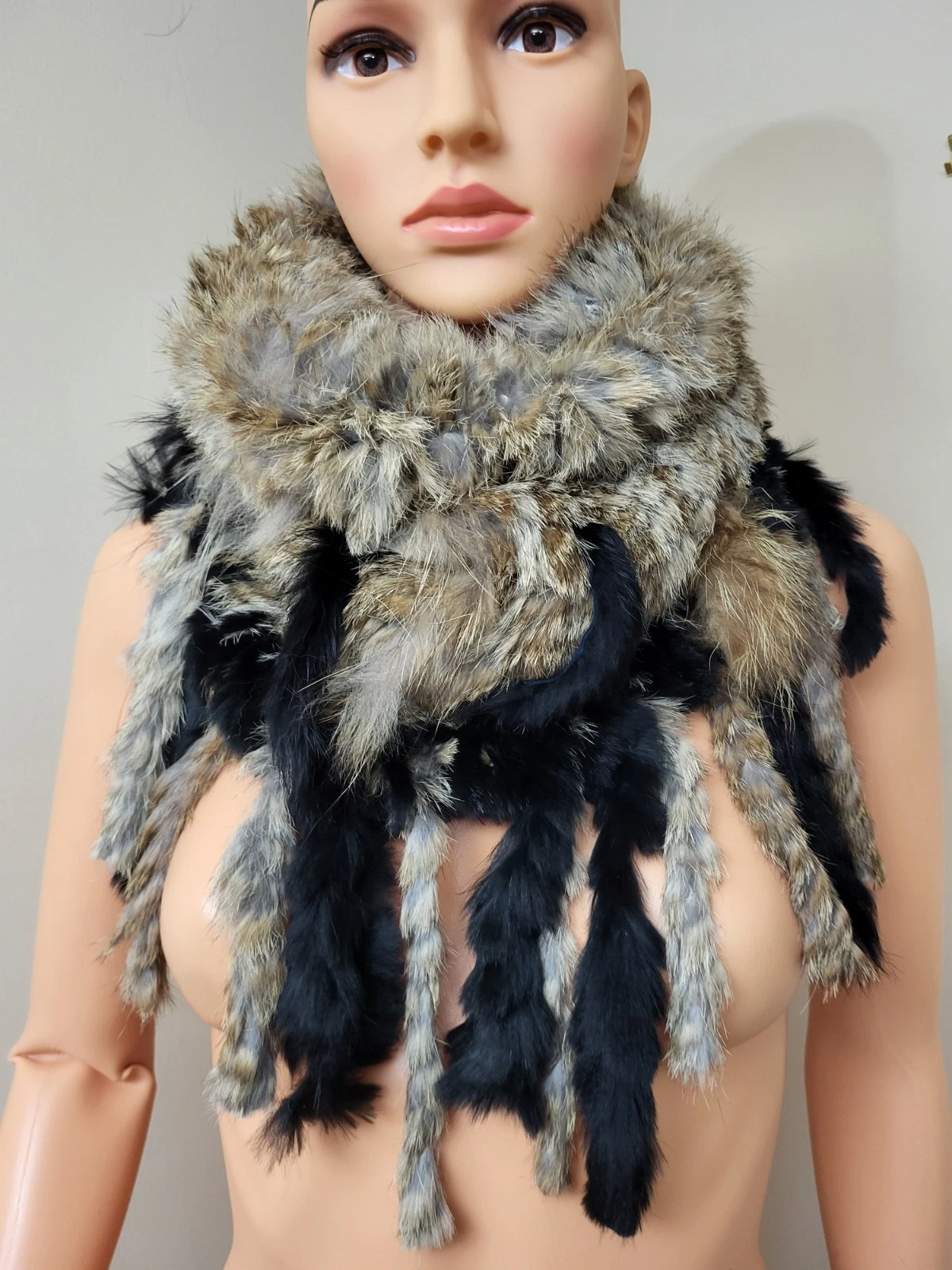 Knit Rabbit Neck Warmer Scarf Shawl Brown
