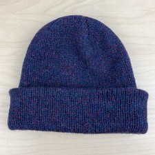 Vintage Wigwam Winter Cuff Beanie Wool Purple Blue Made In USA