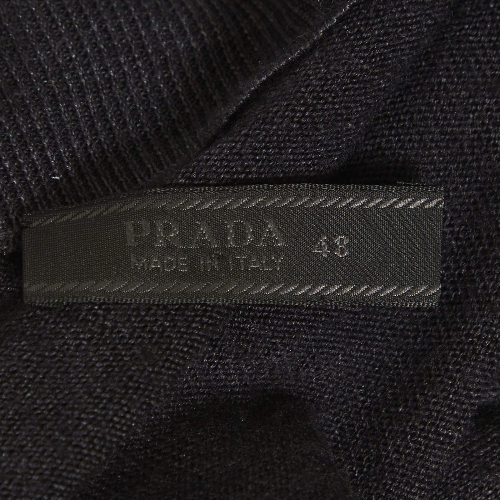 Prada Black Wool Silk Knit Leather Trim Jacket L thumbnail 5