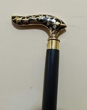 Victorian Brass Head Walking Stick Cane   Antique Style Wooden Shaft   Vintage