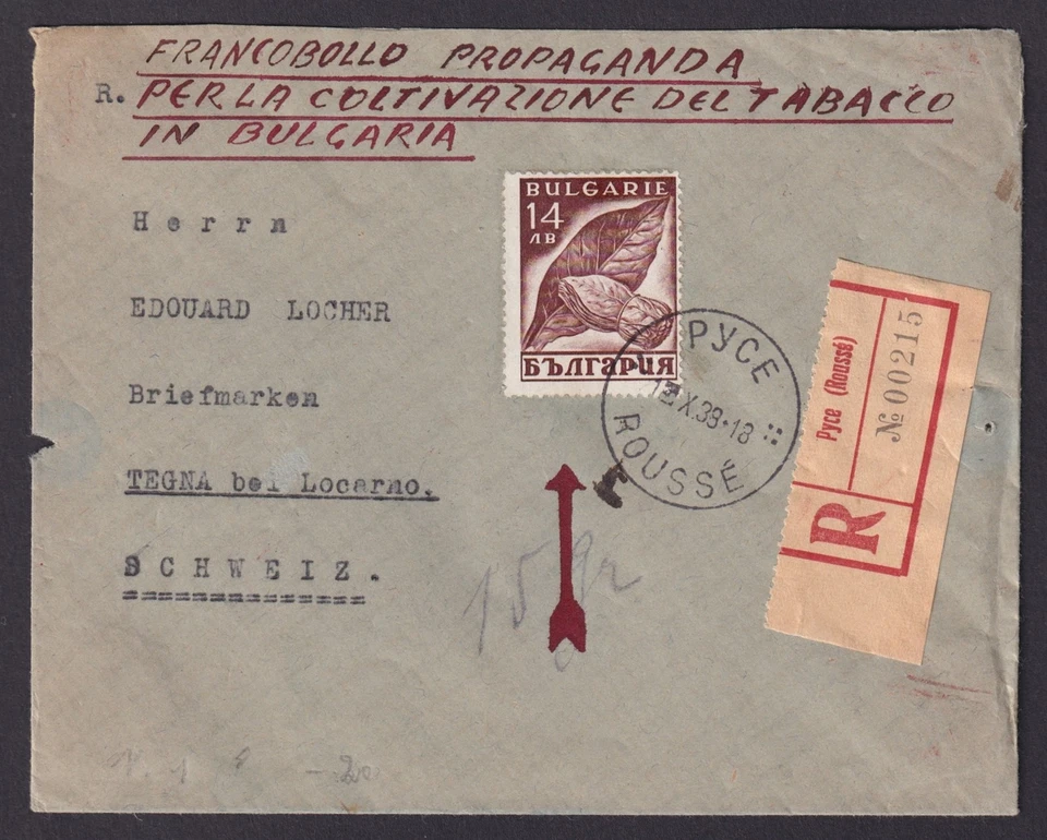 BULGARIA 1938, Cubierta registrada de Ruse a Suiza Foto 2 de 3