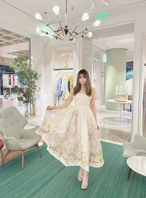 Zimmermann 2026 | Monet Garden Print Spaghetti Strap Boned Waist Flared Maxi Dre