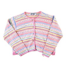 Vintage 1990s Liz Wear Mohair Knit Abstract Pattern Button Up Crewneck Sweater W
