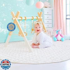 Poppyseed Play - Wooden Baby Play Gym, Montessori Activity Center w/Hanging B