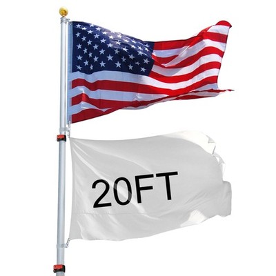 20ft Telescopic Flag Pole Kit with 3'x5' US American Flag & Ball Top Sleeve S...