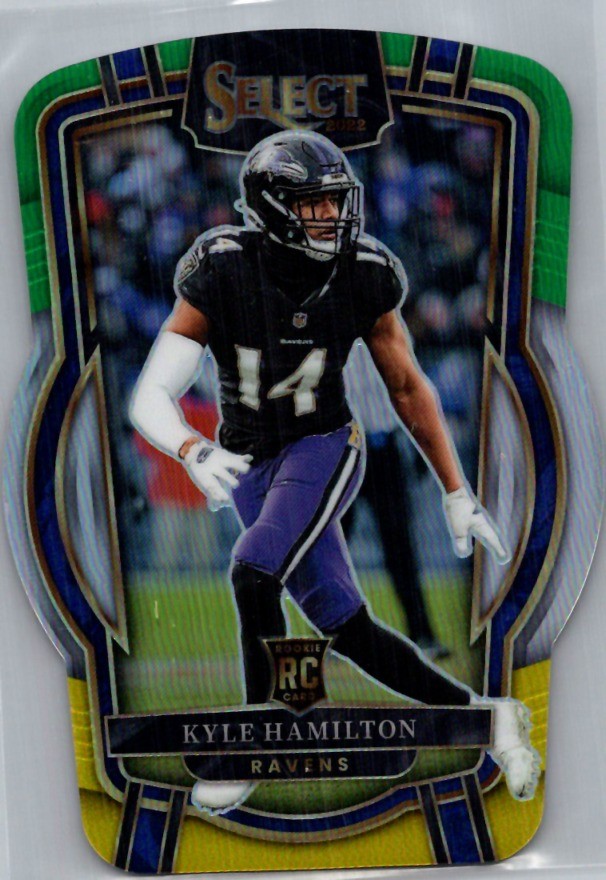 2022 Panini Select #294 Kyle Hamilton Green and Yellow Prizm Die Cut