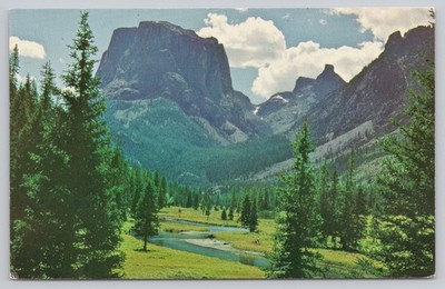 Vintage Square Top Mountain Wyoming Scenic Postcard by Finis Mitchell