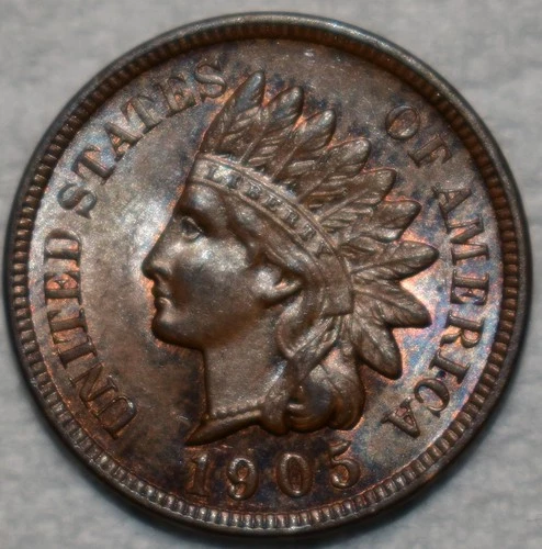 Uncirculated 1905 Indian Head Cent, Attractively Toned & Sharply Struck.
