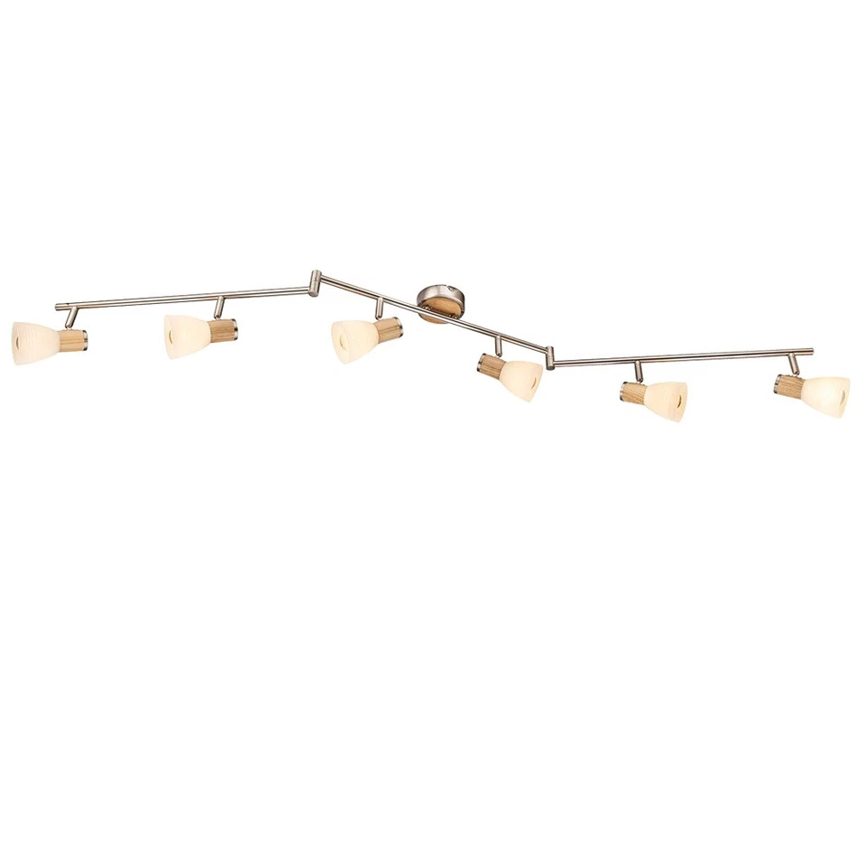 Decken Spotleiste 6-flammig Holz Nickel Lampe Wohn Ess Zimmer Strahler Leuchte - Bild 2 von 4