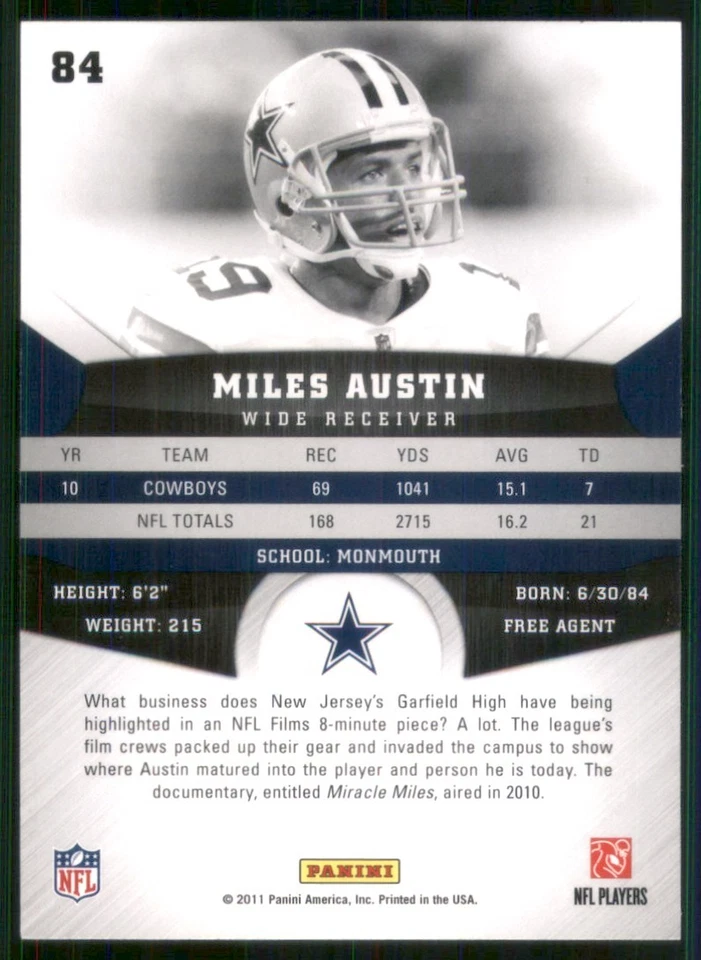 2011 Panini Gridiron Gear #84 Miles Austin Dallas Cowboys 35975 - Image 2 of 2