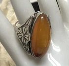 Vintage 875 RUSSIAN STERLING SILVER "HONEY AMBER" FLOWER RING (8)-8 Grams-Estate
