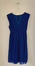 BACKLESS ROYAL BLUE LINED LACE DRESS V NECK EMPIRE WAIST SLEEVELESS SIZE M
