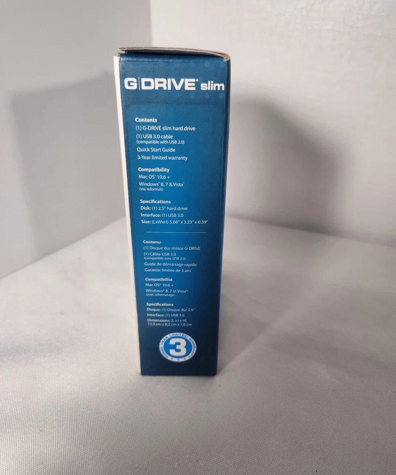 G-Technology 0G02869 G-Drive Slim USB 500GB Portable USB 3.0 post - Image 3 of 4