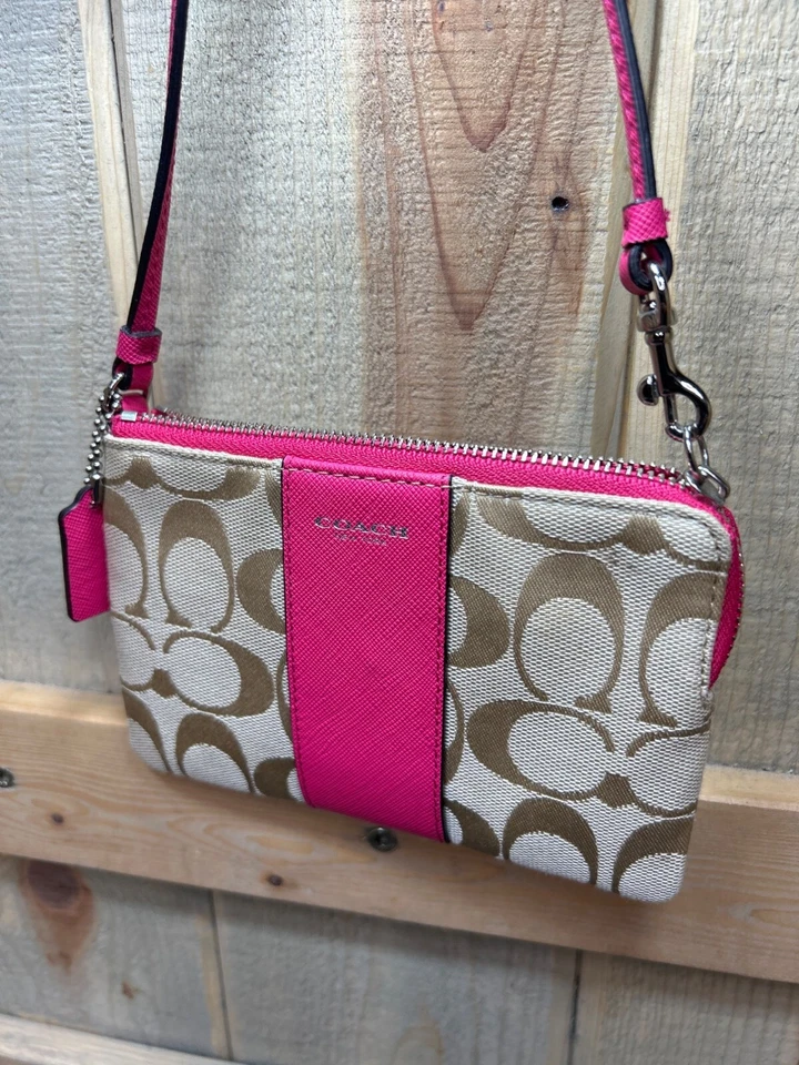 Coach Signature Canvas Wristlet With Pink Leather Trim - Image 2 of 4
