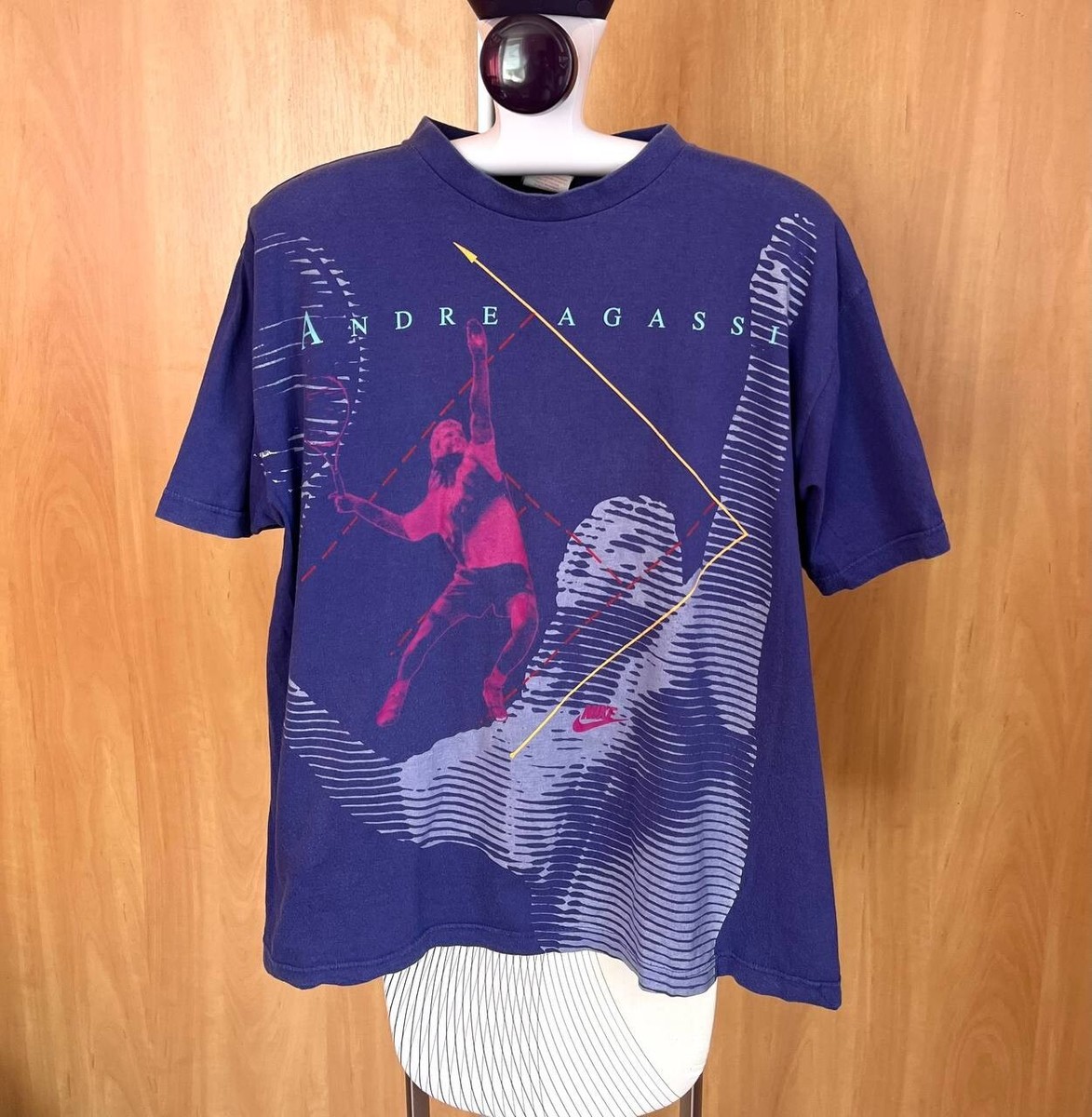貴重 90s vintage NIKE アンドレアガシモデル 刺繍ロゴ シャツ Vintage Nike Andre Agassi T-Shirt 90's Size M, Made in