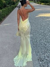 Sequins Halter Women Evening Dresses Sleeveless Backless Deep Dress Lady Robe
