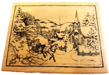 PSX DESIGNS Winter Sleigh Ride K-2754 Country Christmas Village Lrg RUBBER STAMP