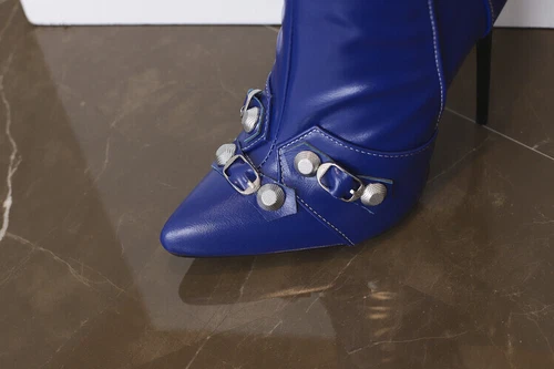 Scarpe Club stivali al ginocchio tacco alto cerniera donna borchie ecopelle taglia US - Foto 5 di 44