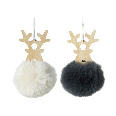2 x Holz & Fell Rentier Weihnachtskugeln Baumbehang Dekoration 12 cm hoch