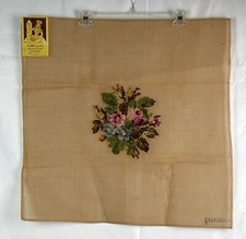 VTG PREWORKED Paragon Wool Needlepoint Tapestry Floral No. B6397 23"x23"