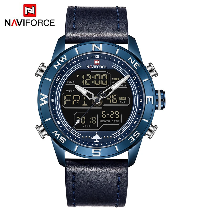 NAVIFORCE Men Multifunction LED Waterproof Dual Display Digital