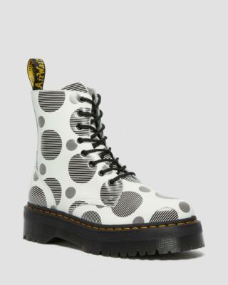 Dr Martens Jadon Platform Boots White Black Polka Dot Leather 