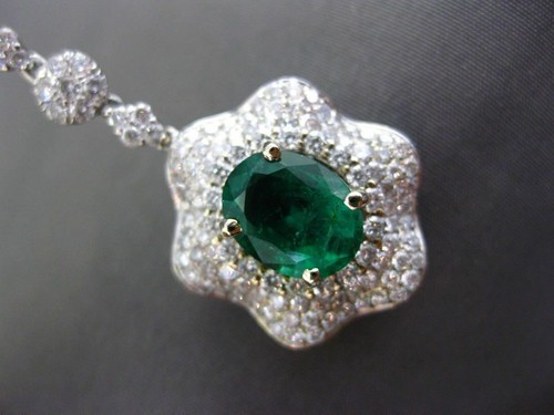 ESTATE EXTRA LARGE 10.14CT DIAMOND & EMERALD 18KT TWO TONE GOLD HANGING EARRINGS - 第 11/12 張圖片
