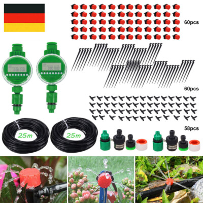 50M Automatisch Bewässerungssysteme Set Sprinkler Garten Bewässerung + Timer DE