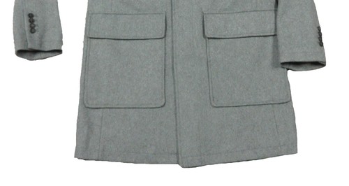 Cole Haan Men's Lt Gray Pressed Wool Melton Topper with Self Bib Faux Fur Collar - Picture 6 of 9