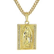 Virgin Mary Pendant 24" Cuban Chain 14k Gold Plated Square Cubic Zirconia HipHop