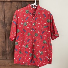 VTG 90s Men’s Golf Shirt Large Single Needle Tailoring Red Button Down USA made