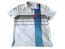 Chubbies - Men's Large White Striped Graphic Polo Shirt *Small Stain on Back*