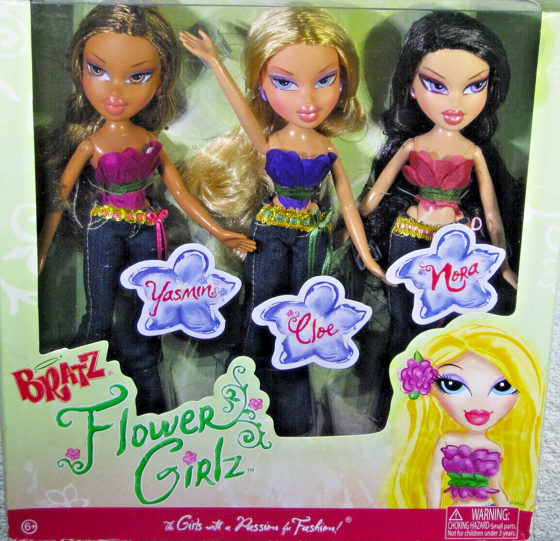 Bratz Flower Girlz Yasmin Cloe Nora 3pk Fashion Doll Set RARE