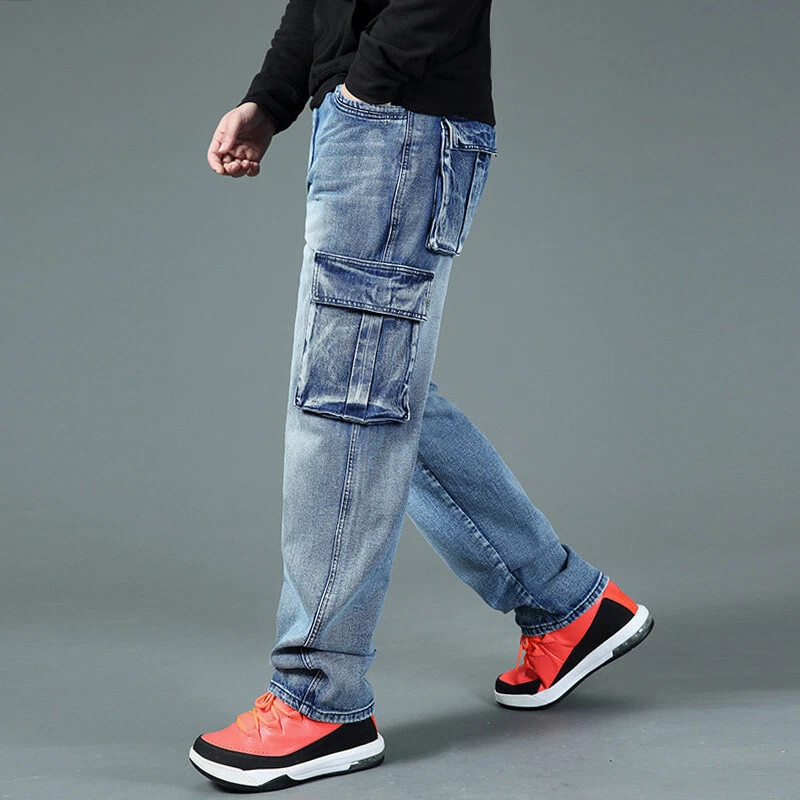 Trousers Side Casual Men eBay Loose Distressed Cargo Pants Pants | Pocket Jeans Denim