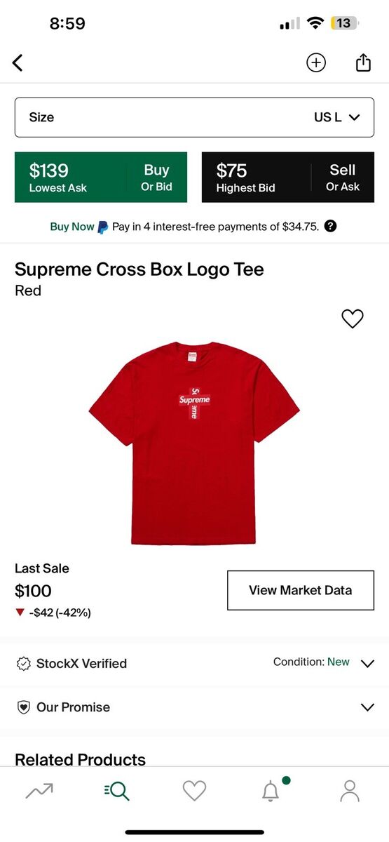 SUPREME CROSS BOX LOGO TEE • RED • SIZE LARGE | eBay SUPREME CROSS BOX LOGO TEE • RED • SIZE LARGE | eBay