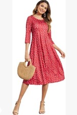 Hotouch Red Size XL Heart Print 3/4 Sleeve Knit Party Dress Round Neck