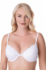 Camille Womens White Floral Lace Underwired Bra with Removable Padding