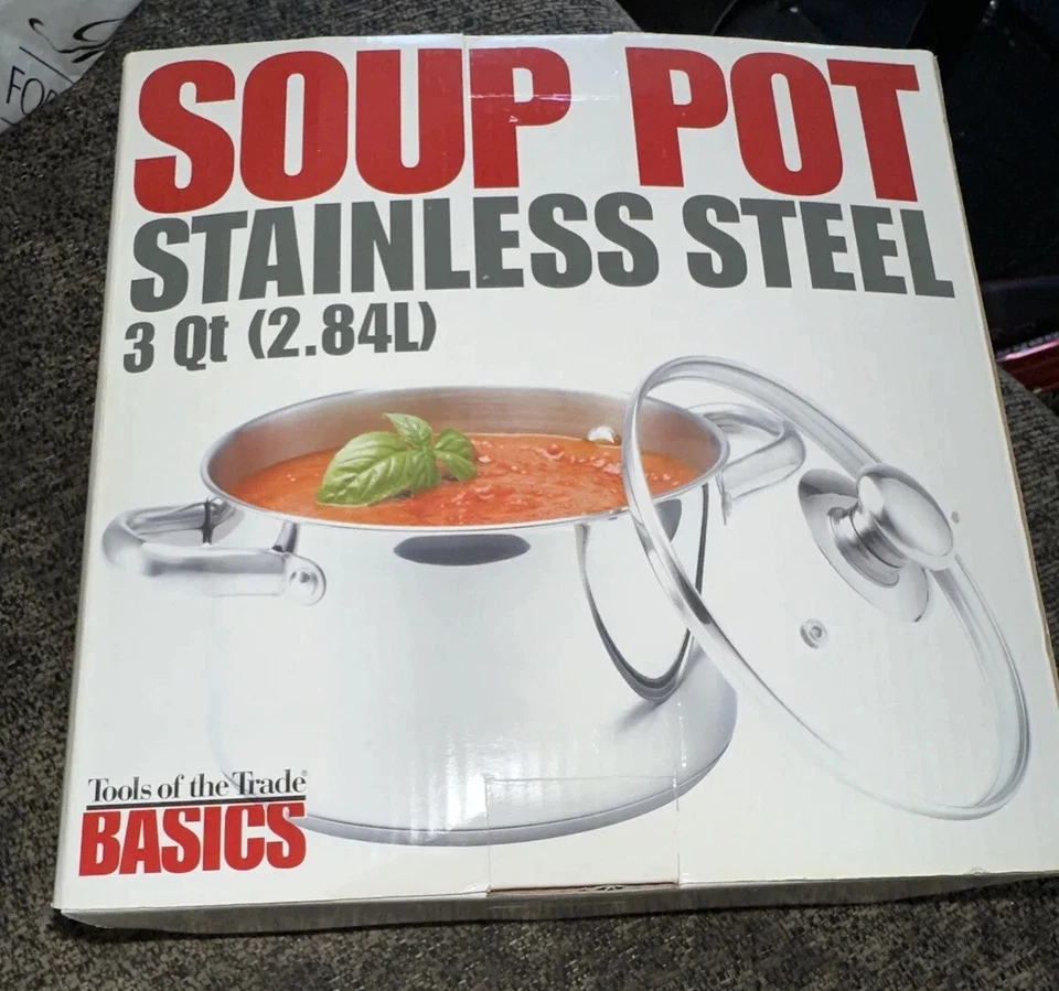 Nuevo Olla Sopera Básica Herramientas del Comercio Acero Inoxidable 3qt con Tapa de Vidrio. Foto 3 de 4