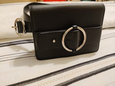 Parisa Wang Belt Bag Allured Black Leather Clutch Adjustable Strap