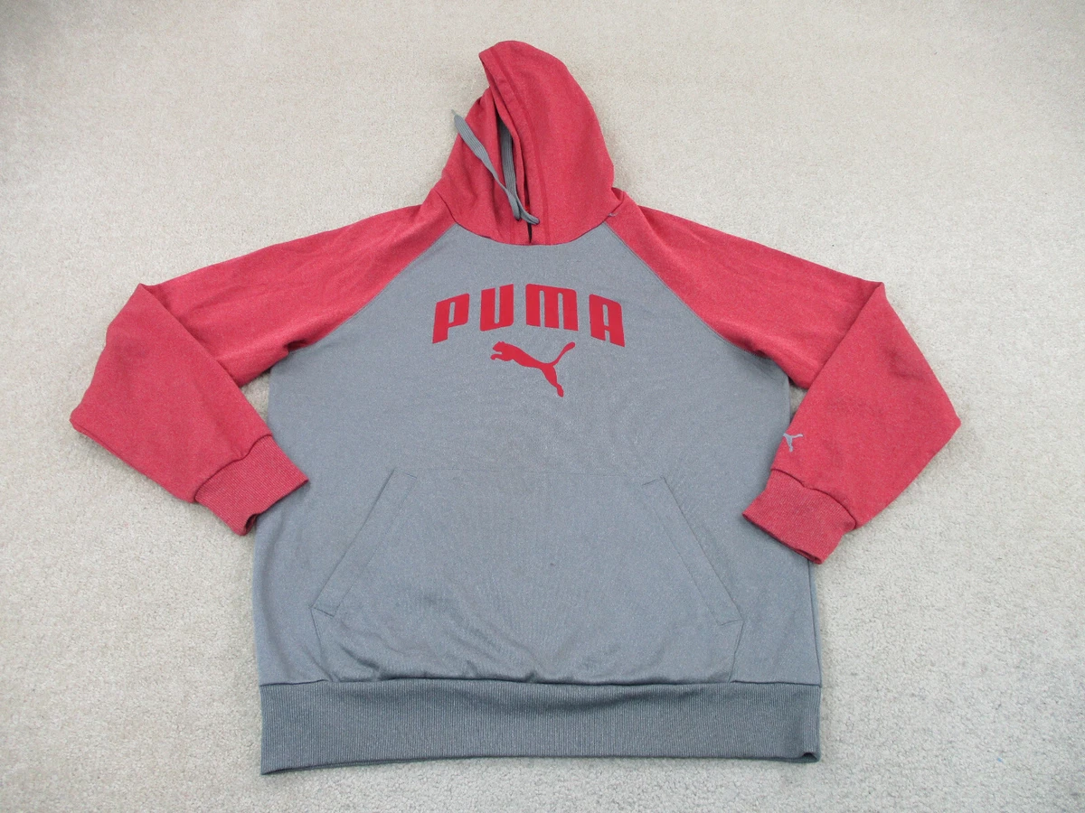 Puma Sweater Adult Medium Gray Red Logo Outdoors Hoodie Sweatshirt Casual Mens